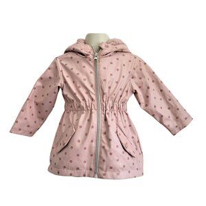 C & C CALIFORNIA Pink Polka Dot Fur-Lined Hooded Rain Coat - Infant Girl's 12 M